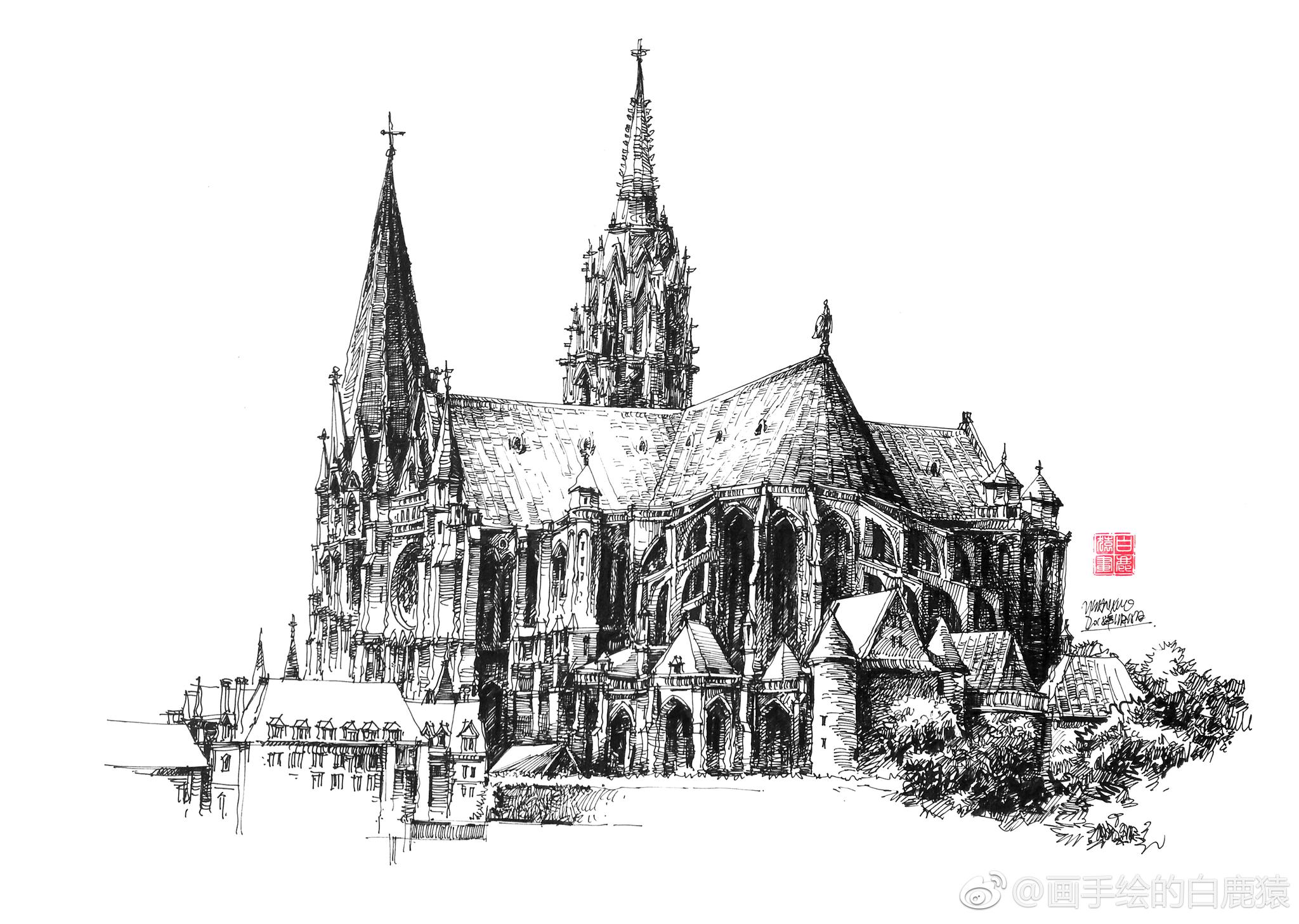 超好看的欧式建筑钢笔画
