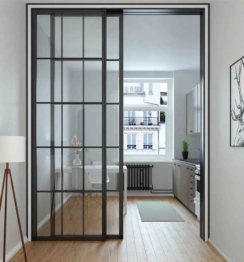 东莞康之源装修说门知识:吊轨网红黑框推拉门,你看上就会喜欢!