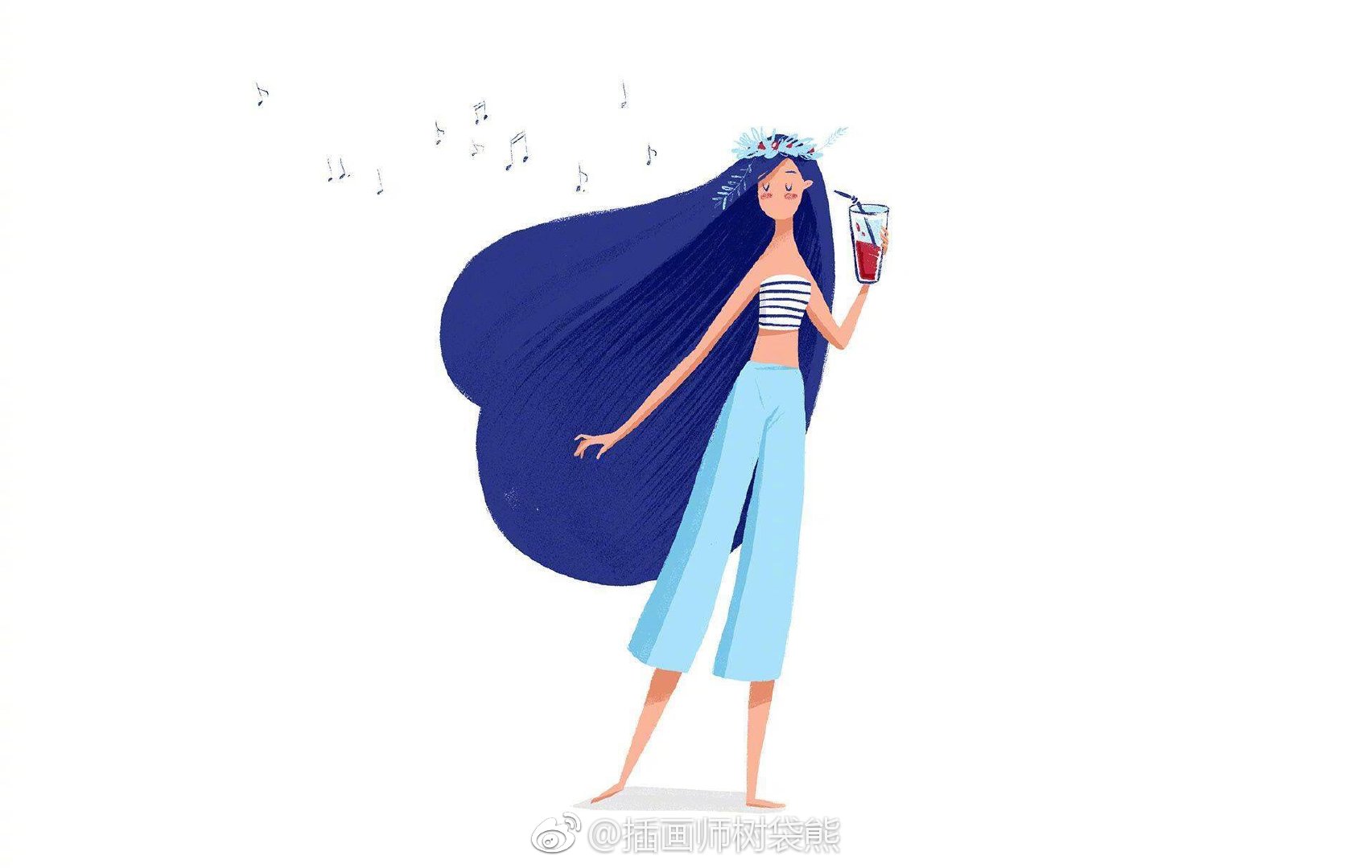 俄罗斯插画师 lana zorina 海蓝色长发女孩插画设计作品