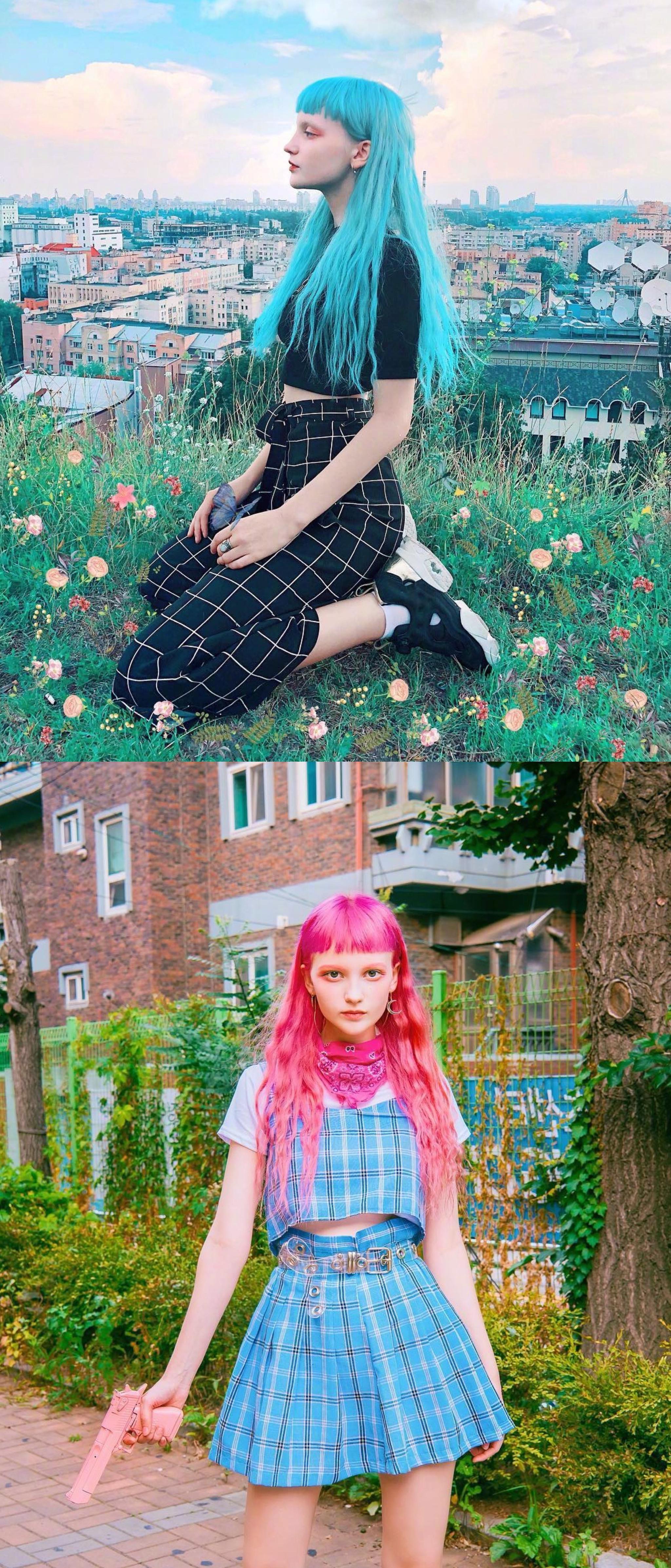 文艺酷炫的彩虹少女乌克兰女孩katiewestwood你们染过什么