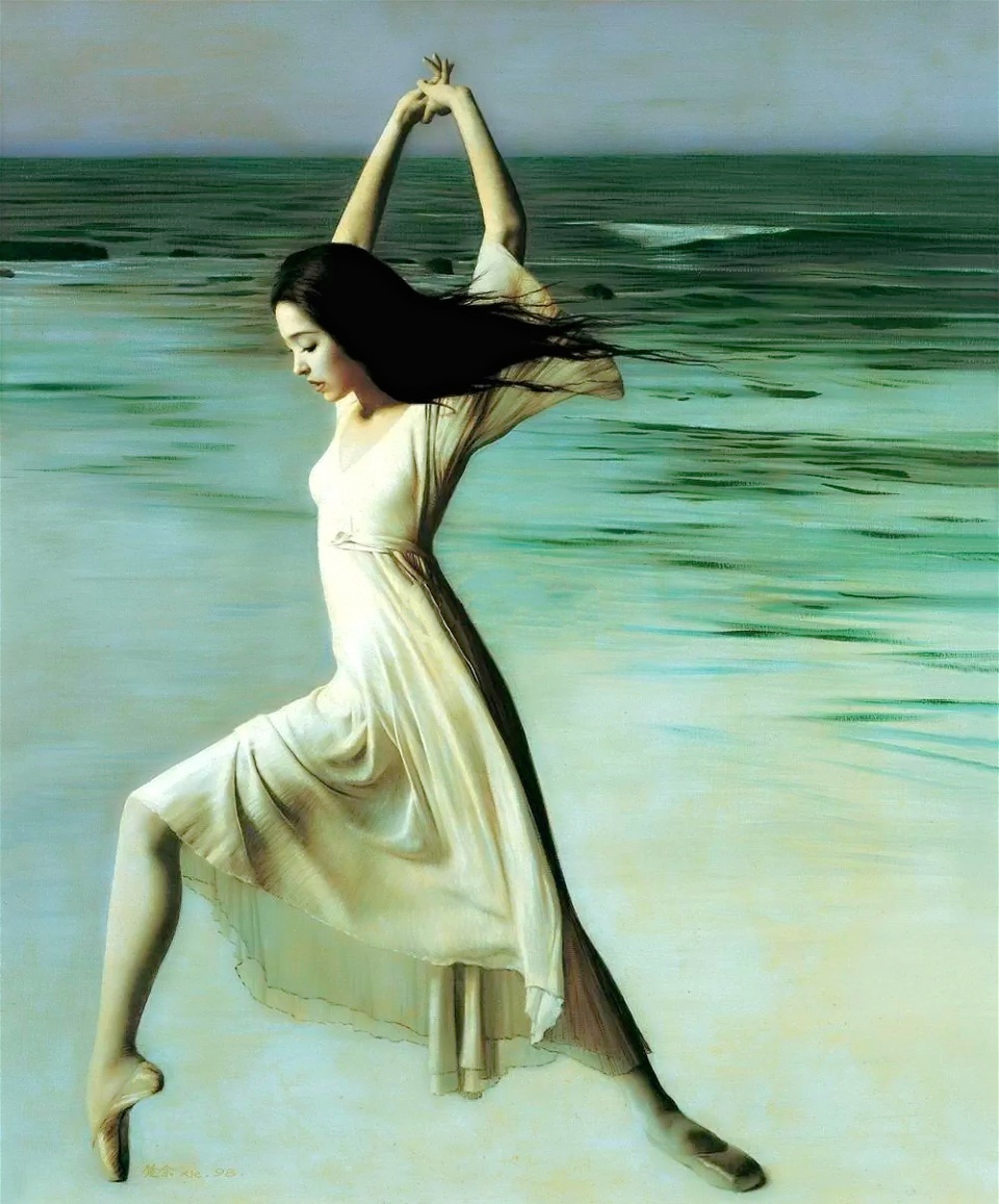 谢楚余油画《回声》.