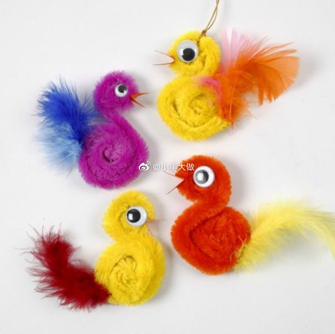 用毛根做的井字棋玩的开心么?再拿来两根"盘"一只小鸡仔chick