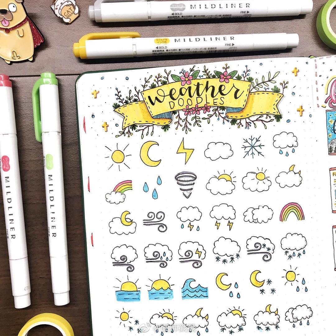 插画设计分享一组简笔画手帐素材集简单好画又可爱