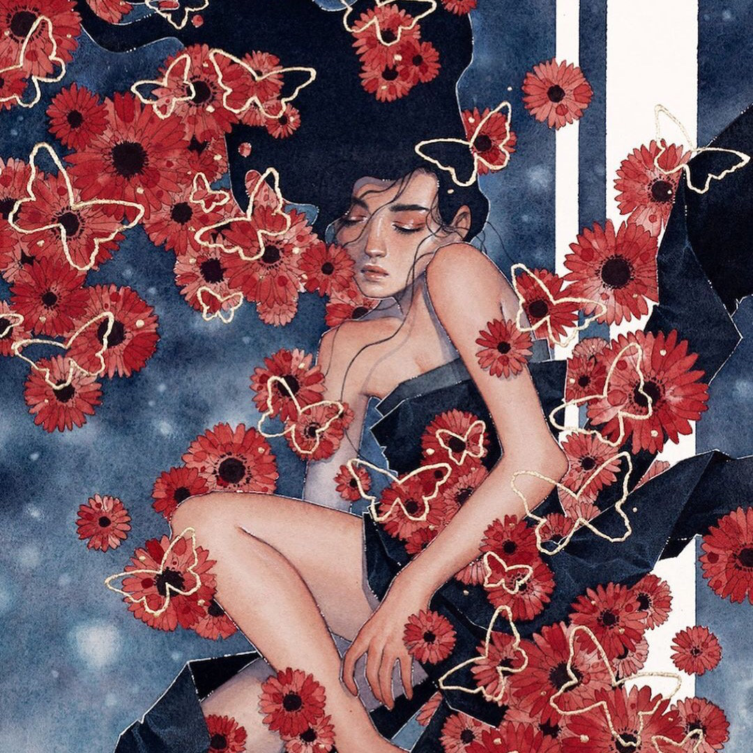 一组水彩唯美人物插画来自插画艺术家kelogsloops