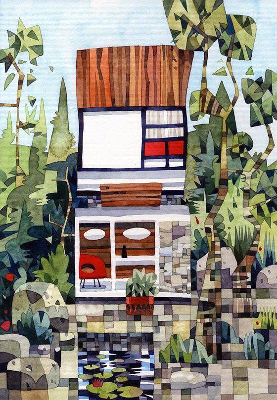 形式感很强的水彩色块风景作品 | 艺术家 jonathan edwards