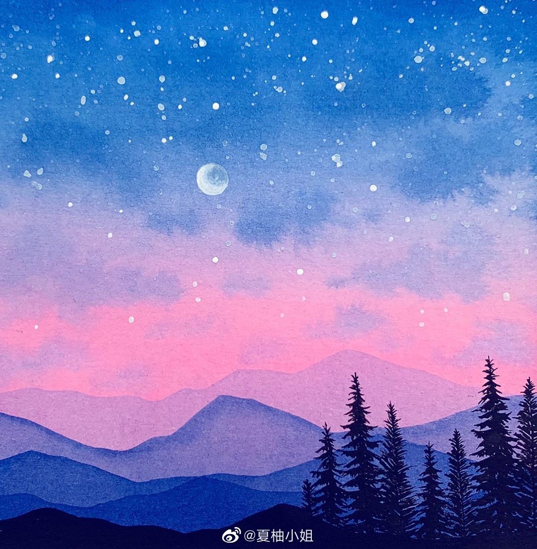 绚烂多彩的夕阳系列水彩画