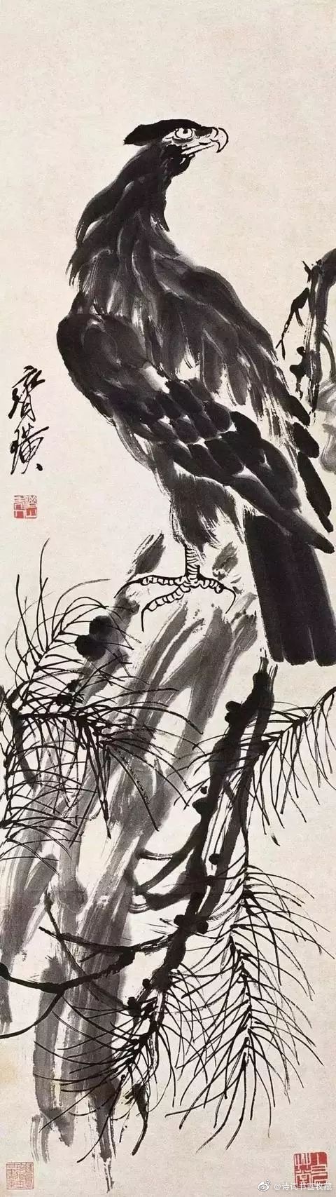 齐白石鹰松图欣赏