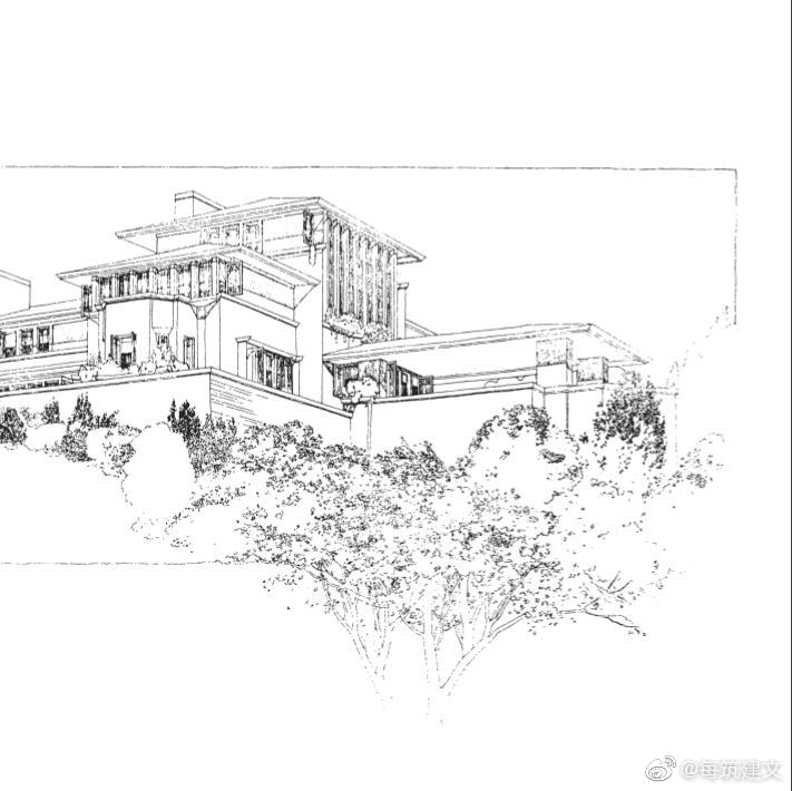 《赖特手绘建筑图集》假日重温,这几件作品是早年赖特大师画的钢笔