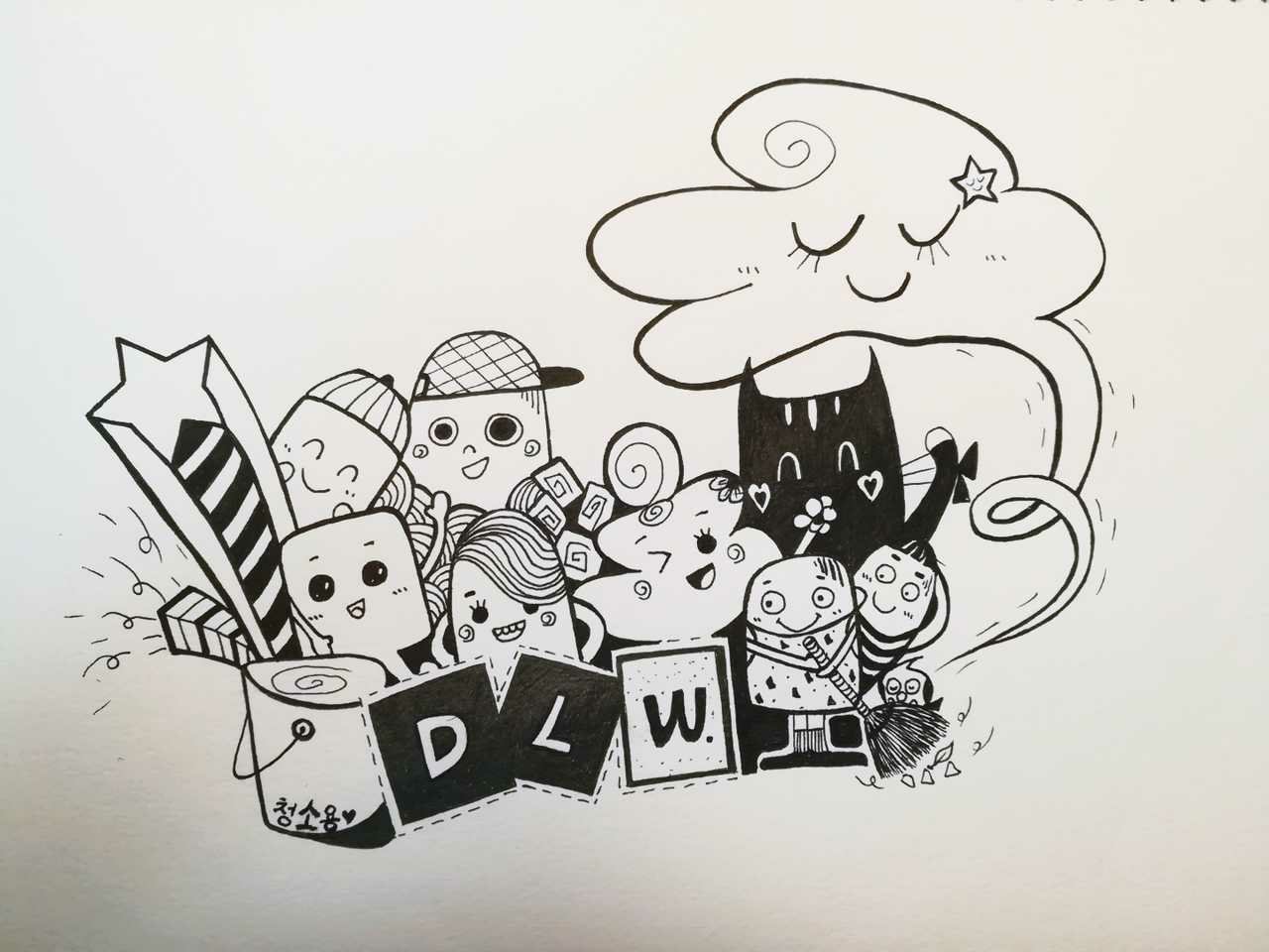 简笔画   爱73劳动黑色水性笔阳光明媚的天气 最适合大扫除啦作者