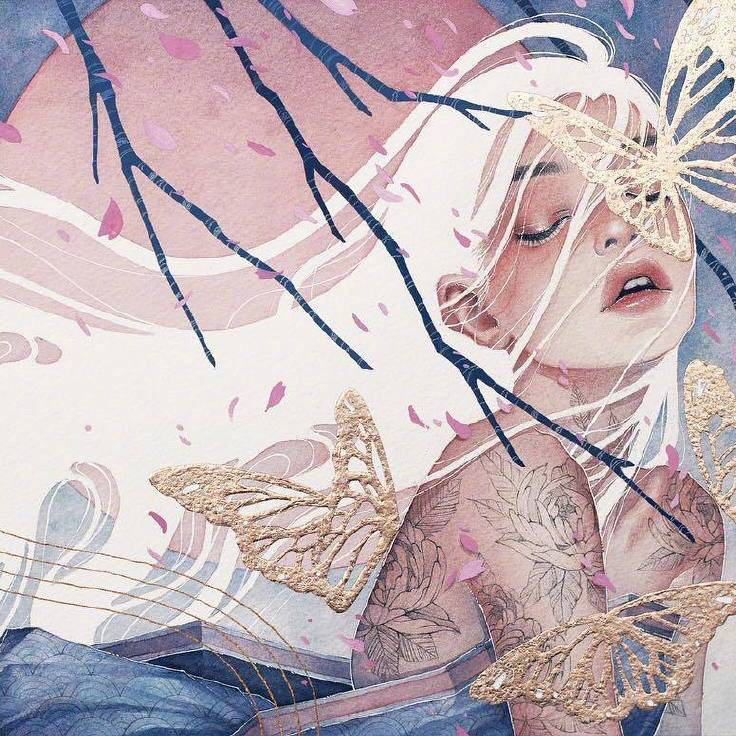 一组水彩唯美人物插画来自插画艺术家kelogsloops