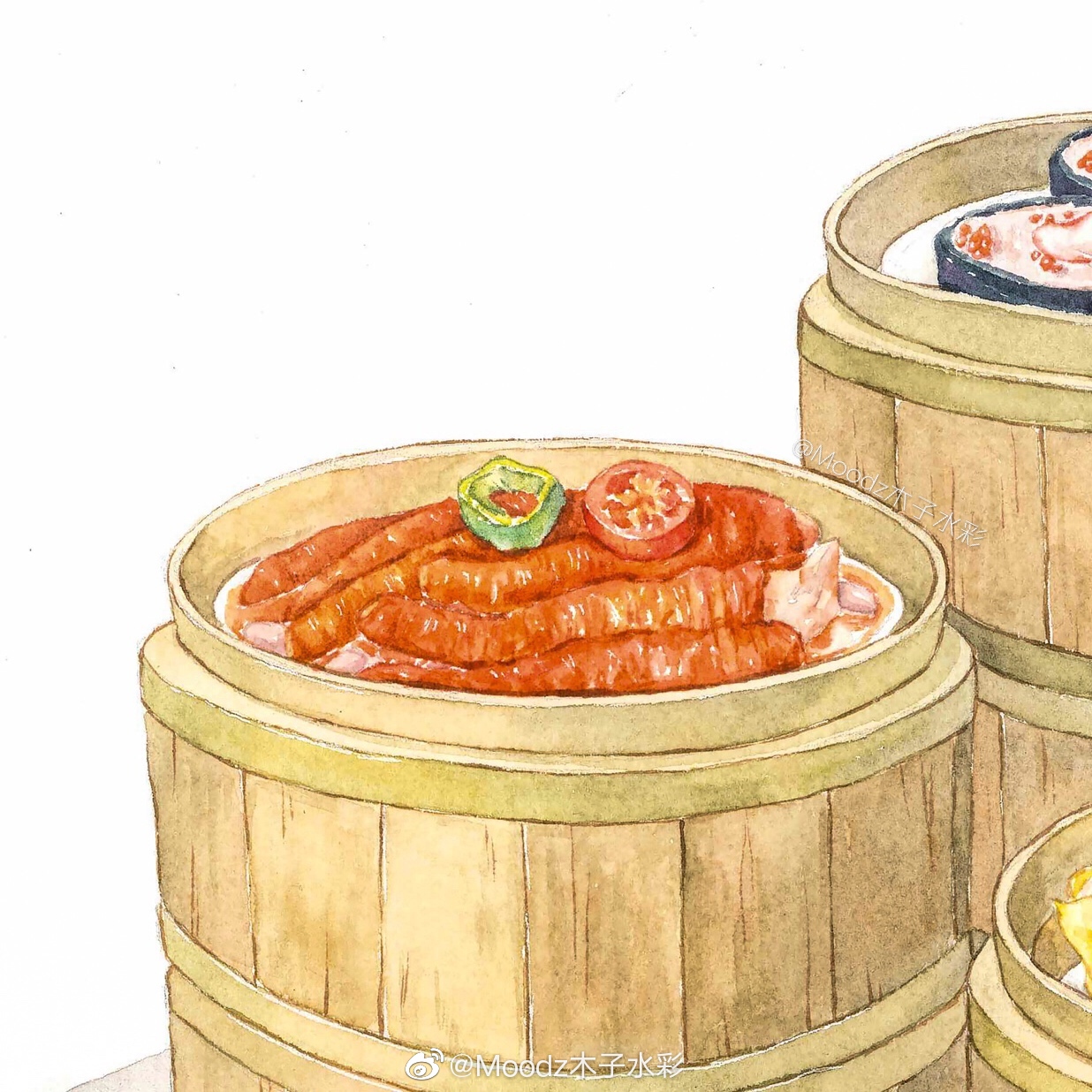 作者moodz木子水彩广式点心怀旧早餐车