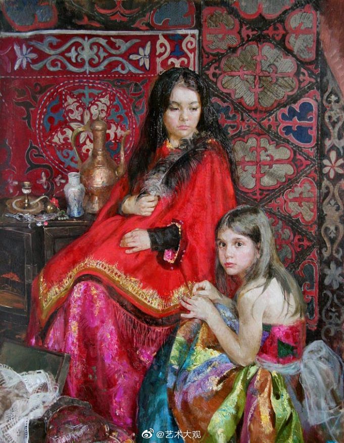 俄罗斯女画家娜塔莎民族风少女油画作品-2