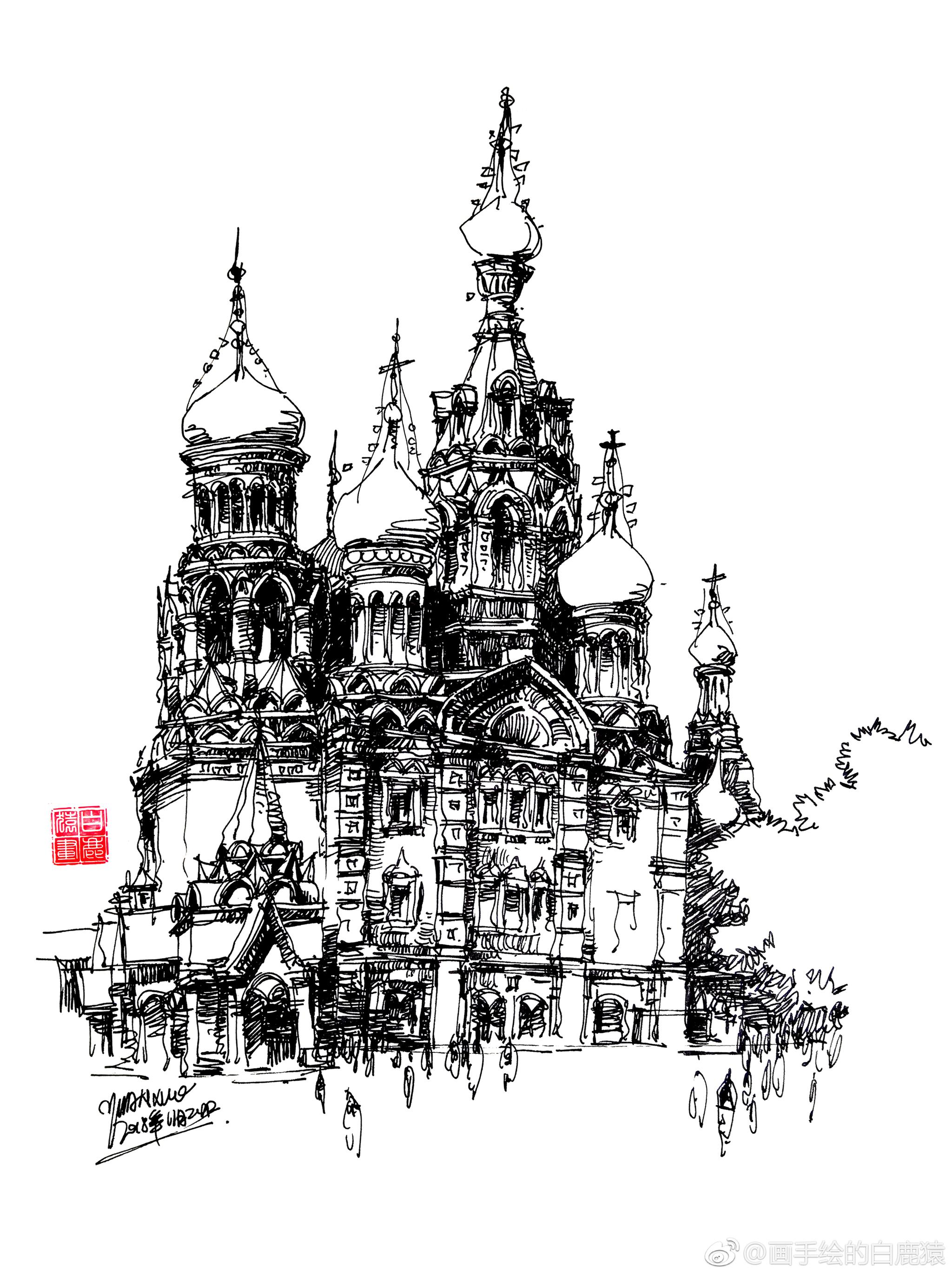 超好看的欧式建筑钢笔画