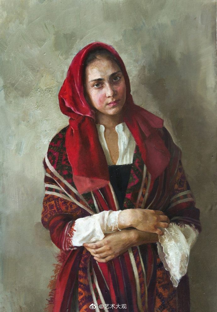 俄罗斯女画家娜塔莎民族风少女油画作品-2