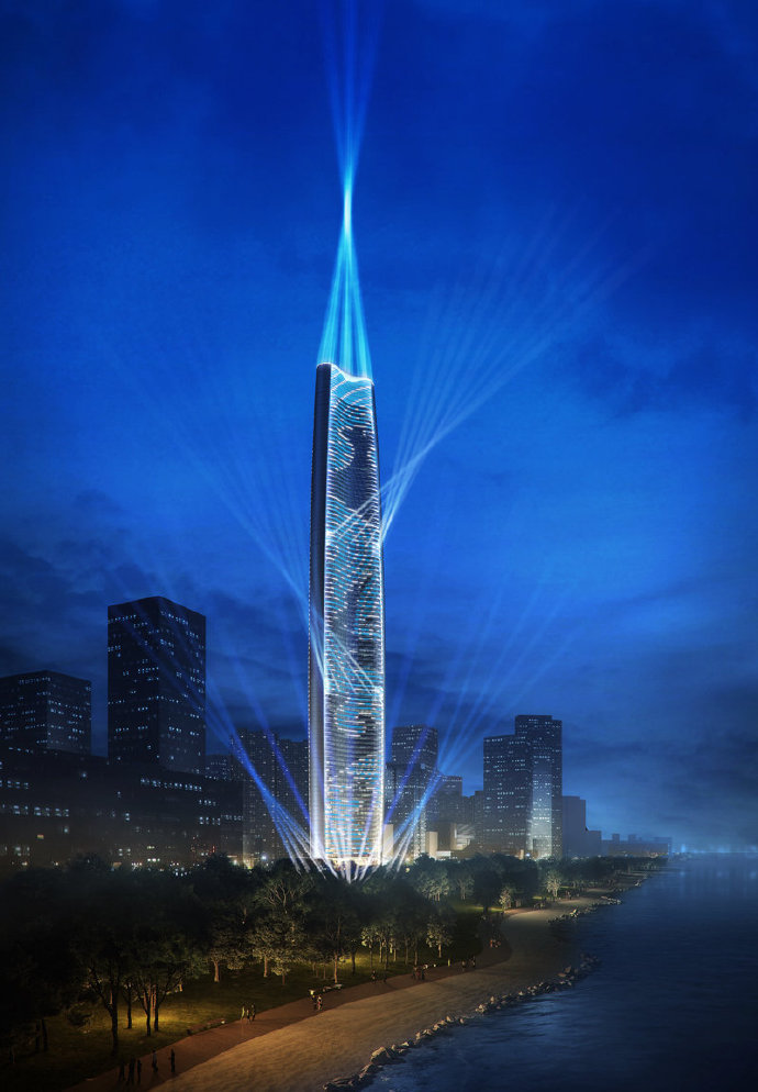 武汉绿地中心灯光效果图,上面灯光的聚焦点高度是636米吗?