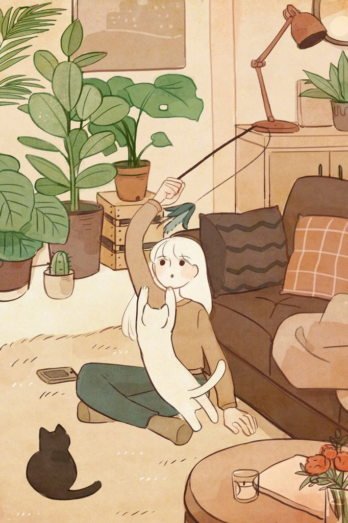 温暖的小日子一屋两人有猫艺术家shatoillust