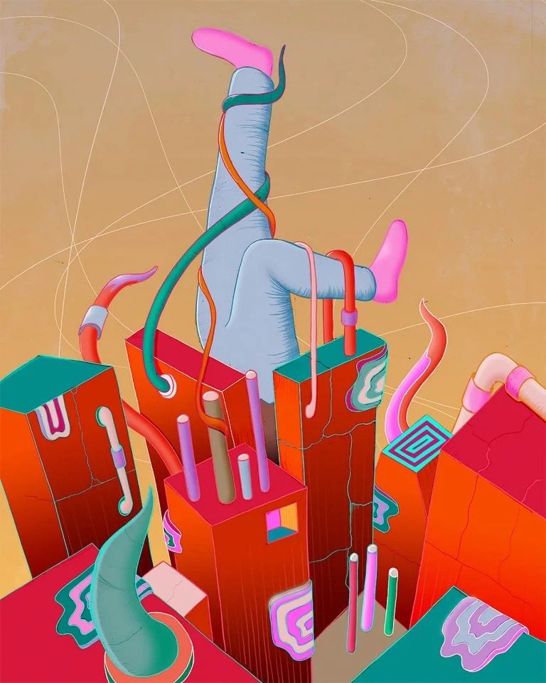 强烈的色彩和线条:murugiah充满活力的超现实主义插画