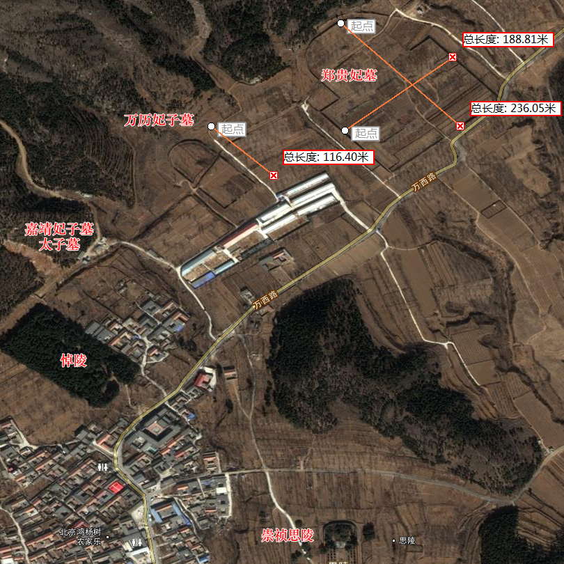 明十三陵卫星图总平面,崇祯思陵,悼陵,万贵妃墓,郑贵妃墓,万历