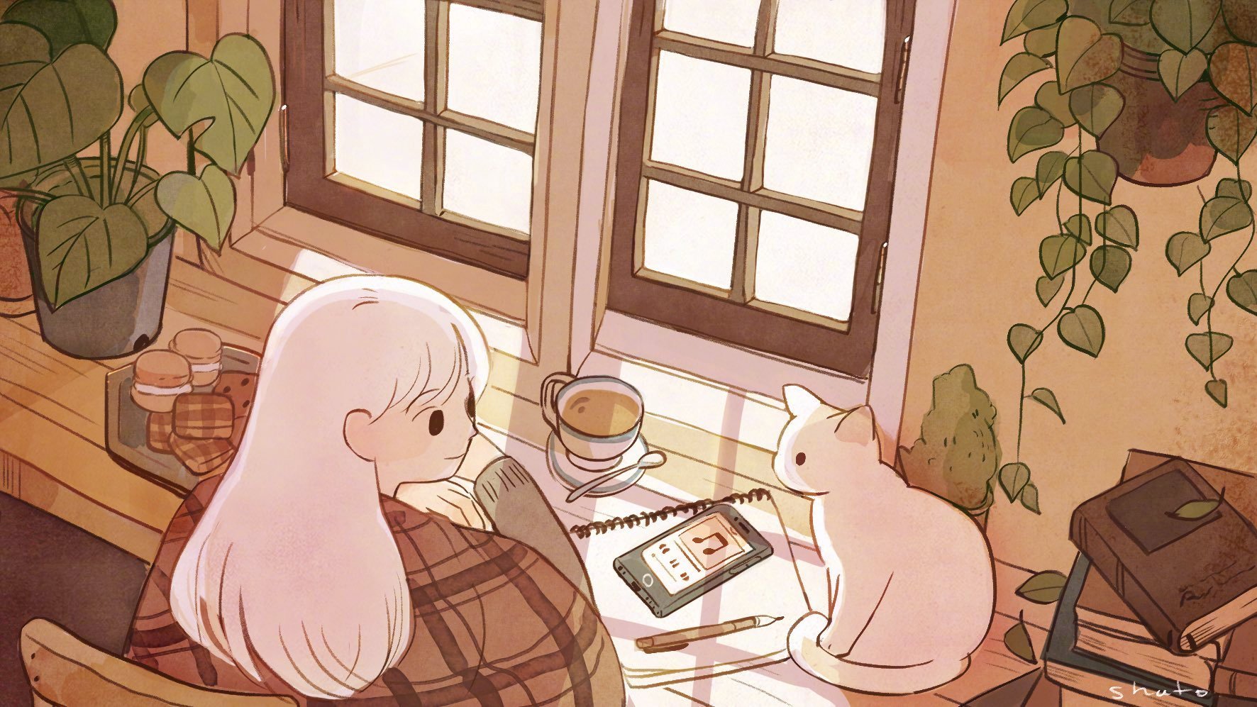 温暖的小日子一屋两人有猫艺术家shatoillust