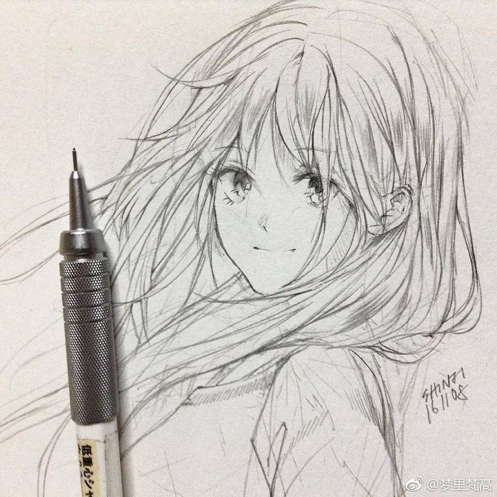 自动铅笔下的美少女线条轻快短促画师shinjichibana676767