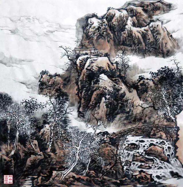 赵春秋小青绿山水溪亭闲话