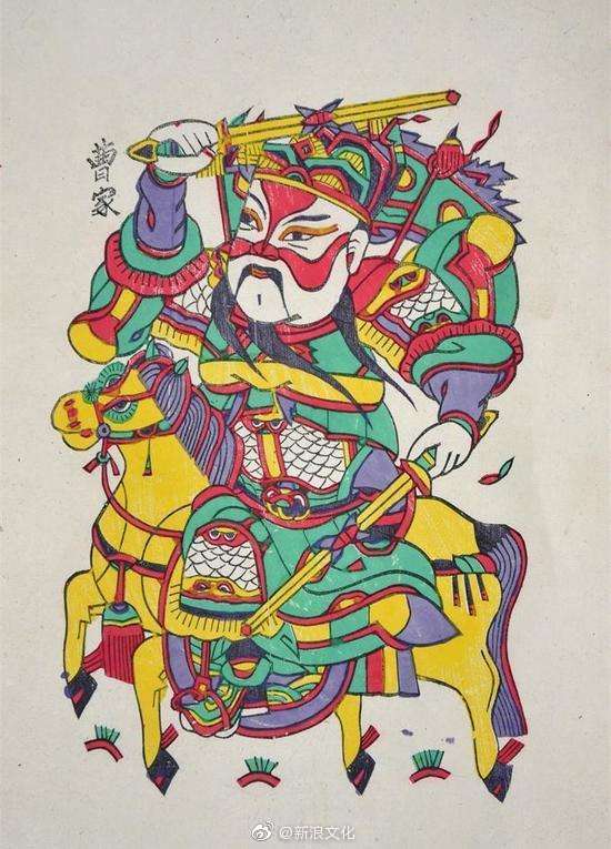 刻版,印墨,施彩,盖花等工序,题材除传统的门神画以外,还涉及戏曲故事