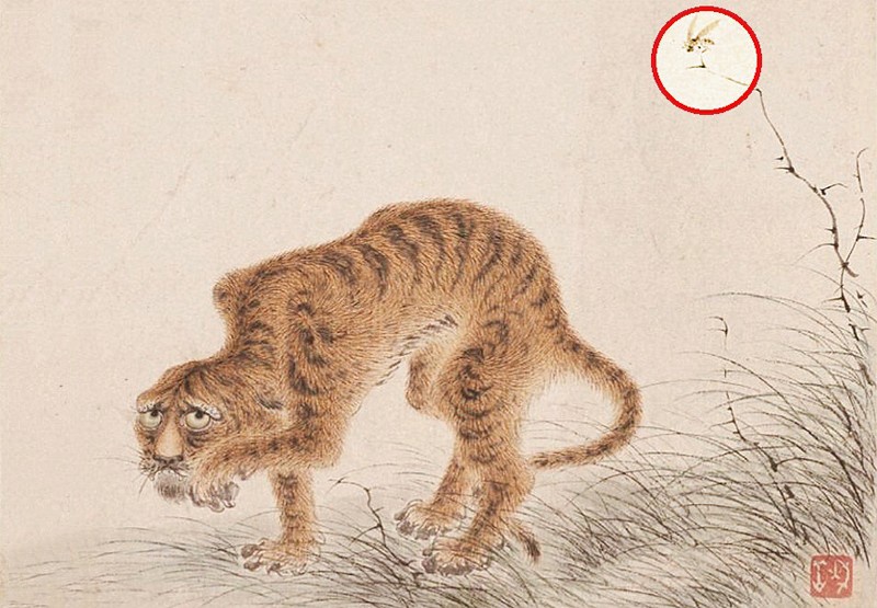 故宫一幅名画,老虎"抱头鼠窜",放大5倍,它看到了什么?