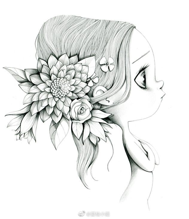 小女孩系列线描插画