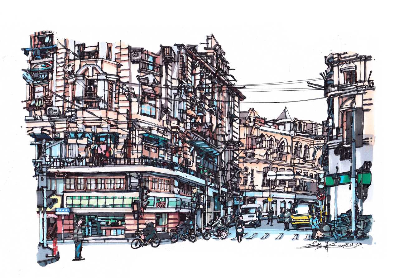 马克笔原创手绘系列上海印象作者赵航马克笔