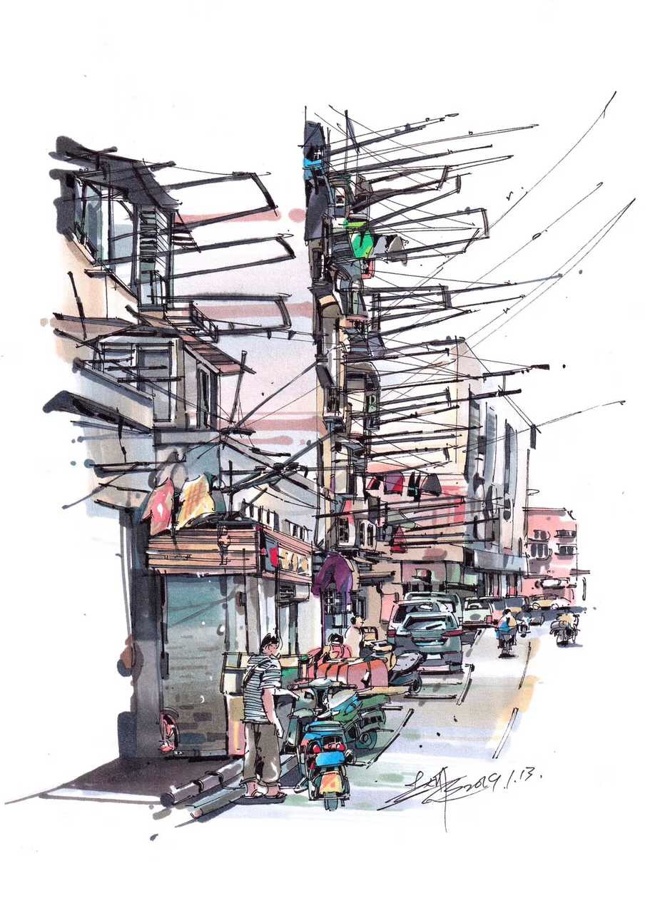 马克笔原创手绘系列上海印象作者赵航马克笔