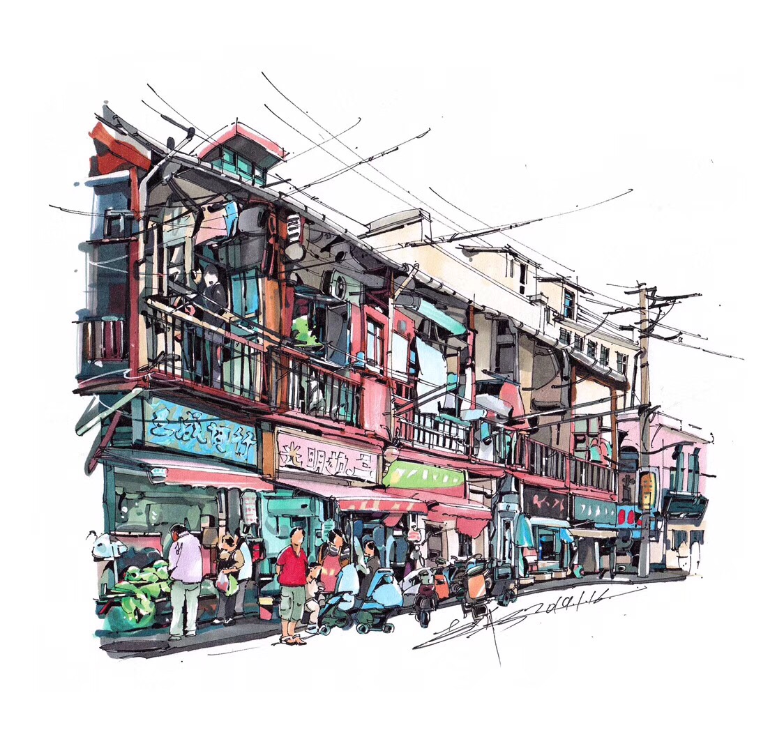 马克笔原创手绘系列上海印象作者赵航马克笔