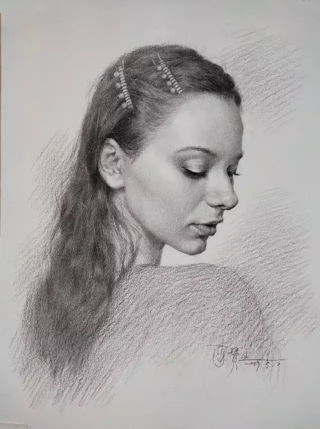 当代国画家徐鹤推荐写实素描彩铅人物肖像作品集锦