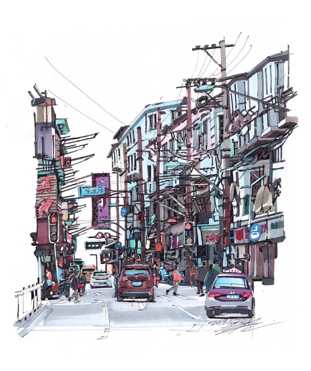 马克笔原创手绘系列上海印象作者赵航马克笔