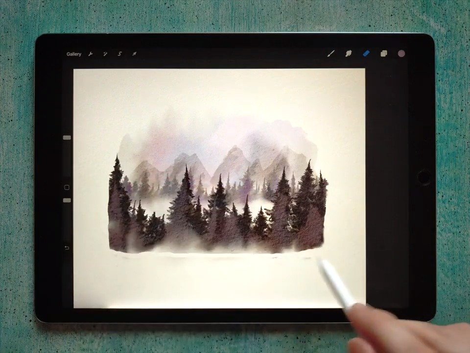 用Procreate画超简单的水彩山水画|水彩|山水画_新浪新闻