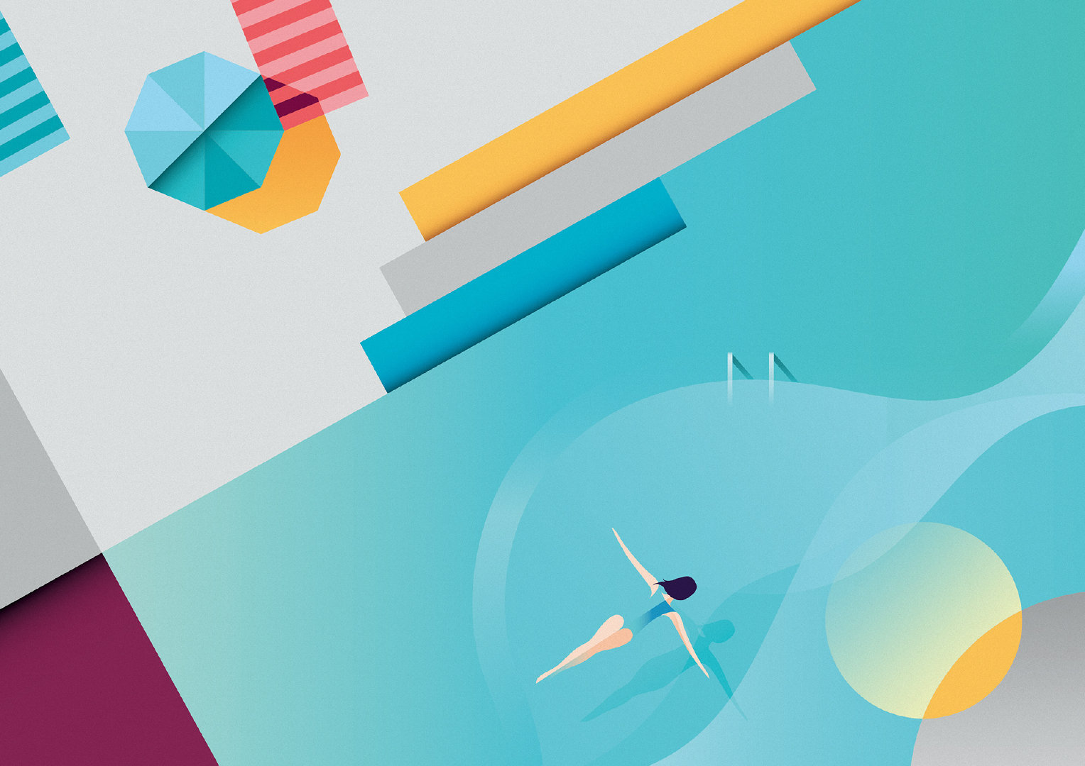 ray oranges用几何图形堆叠出的抽象风插画真是别有风情~配色也炒鸡舒