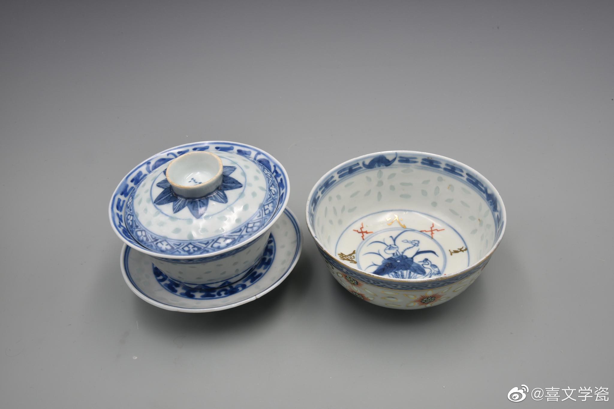 一茶一饭一人生晚清民国玩玉款青花玲珑盖碗晚清康熙年制款