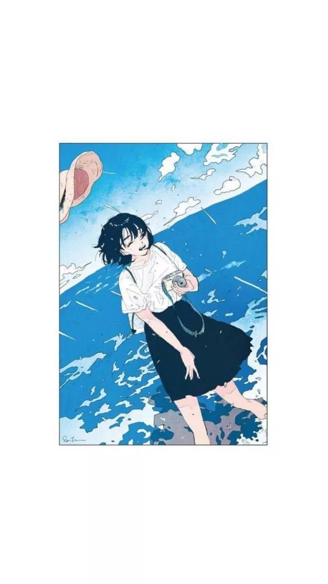 清新的蓝色调让人怦然心动的甜美日系少女插画