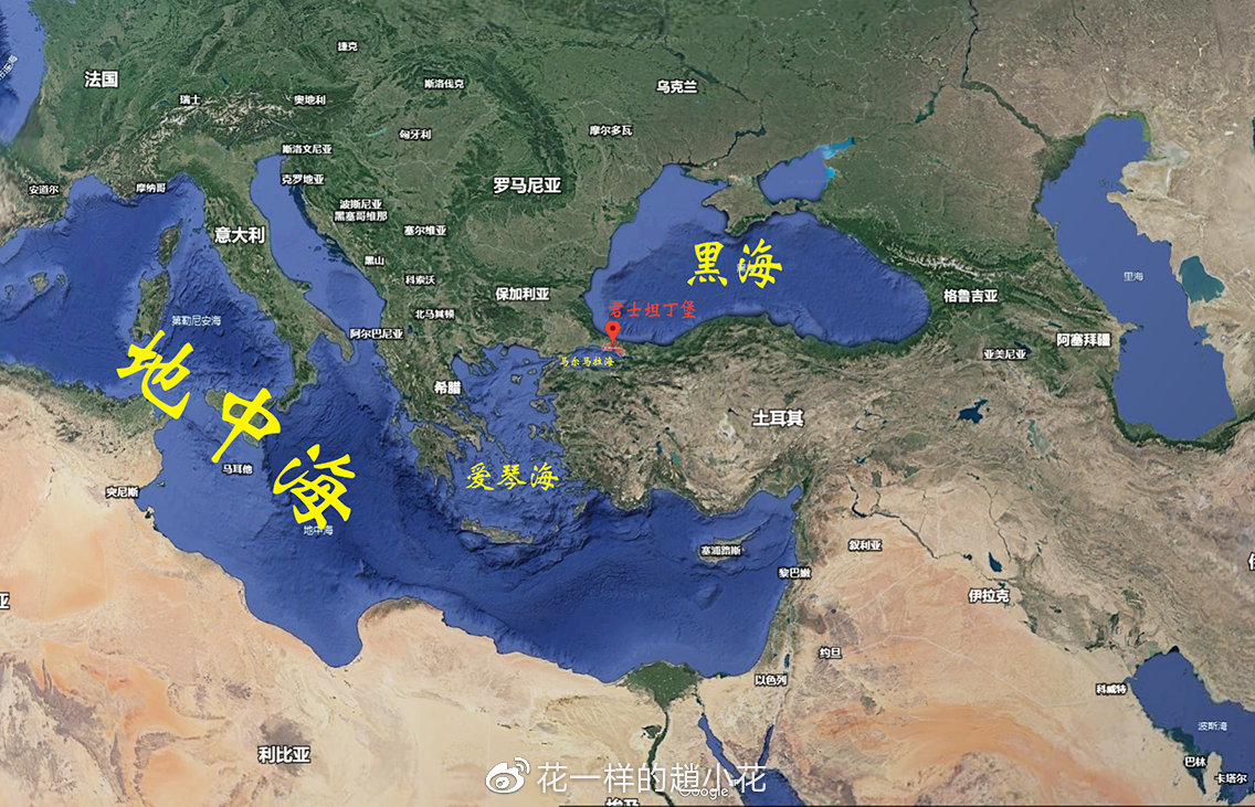或许从地图上更容易看出来君士坦丁堡地理位置的重要性,君士坦丁堡是