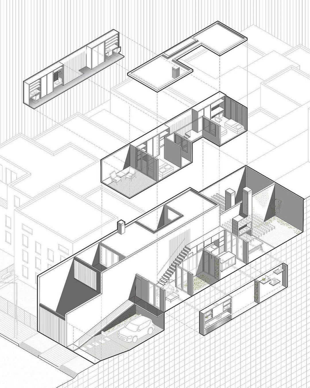 插画风图纸表达 | 室内空间与轴测 @archcookie-建筑曲奇