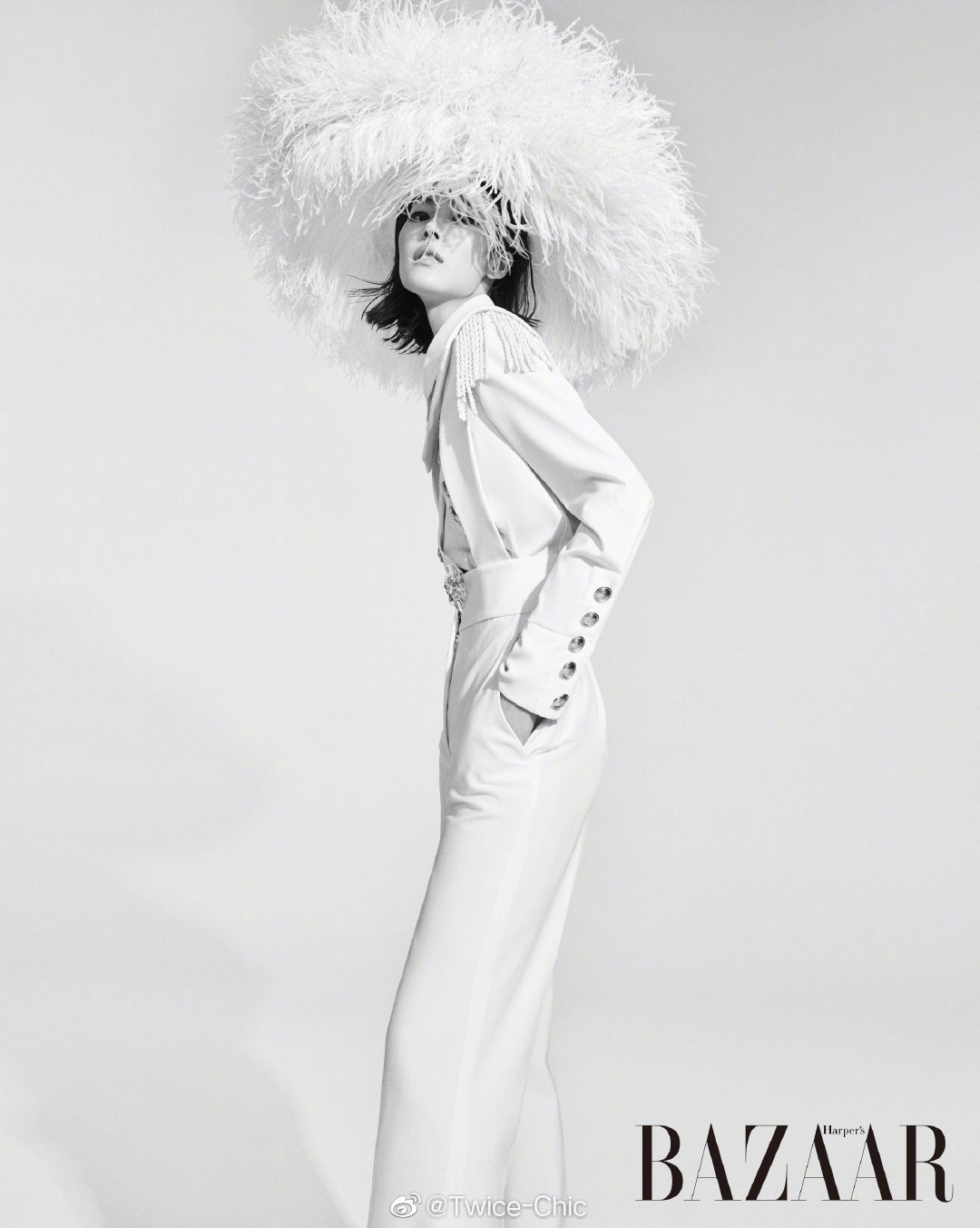 angelababy羽毛帽造型登marieclaire嘉人10月刊