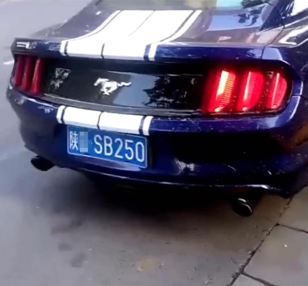 偶遇蓝色福特野马跑车当看到车牌号网友给我也不敢开上路
