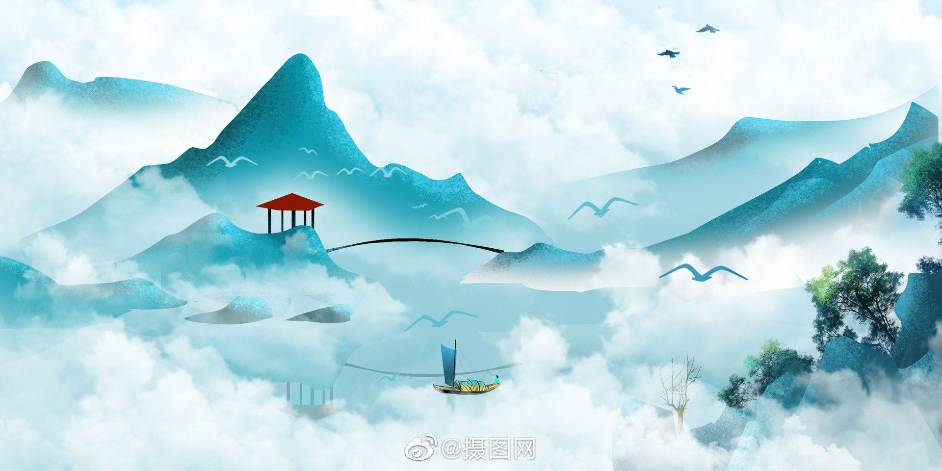 1 / 9     江作青罗带,山如碧玉簪——中国风意境背景图分享版权图片