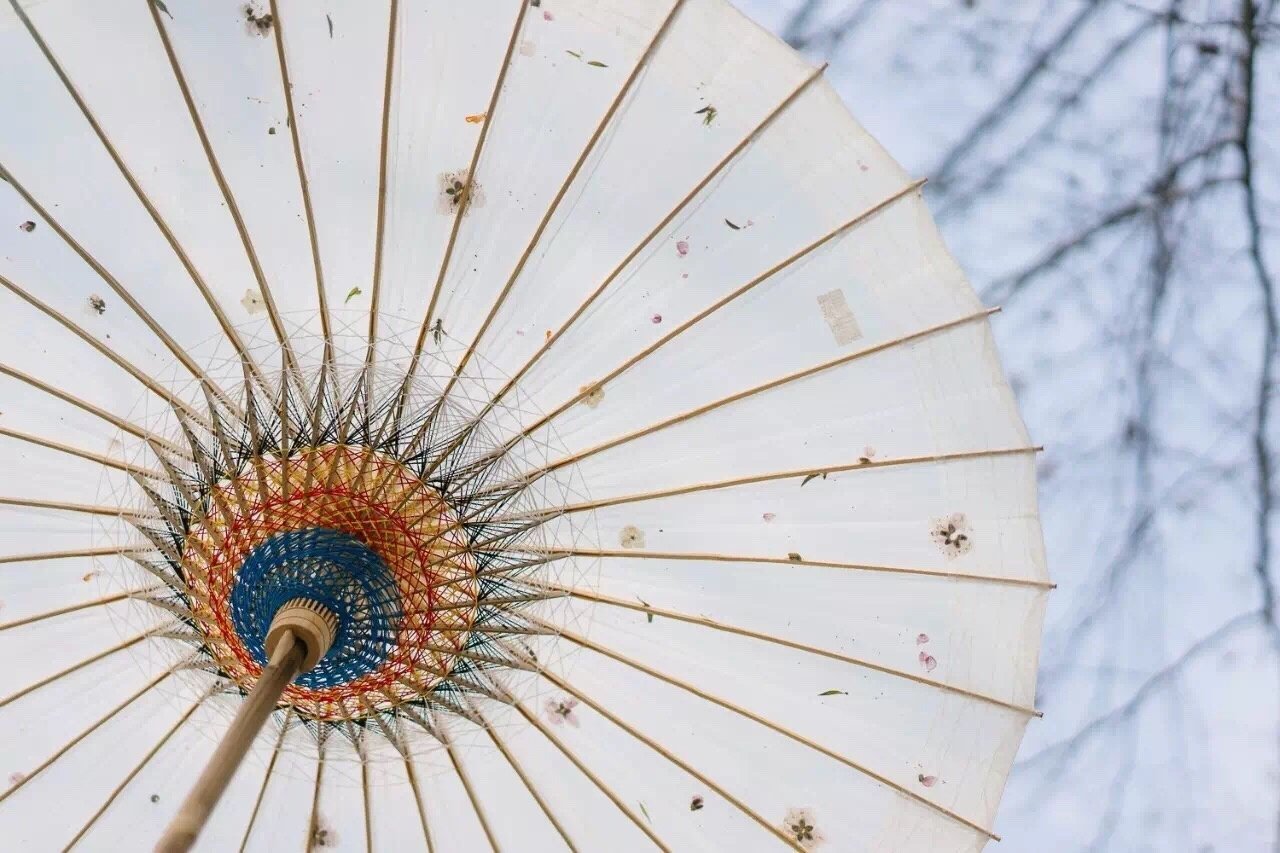 在淡烟急雨中撑开一柄油纸伞伞外雨落成花伞下静谧安好