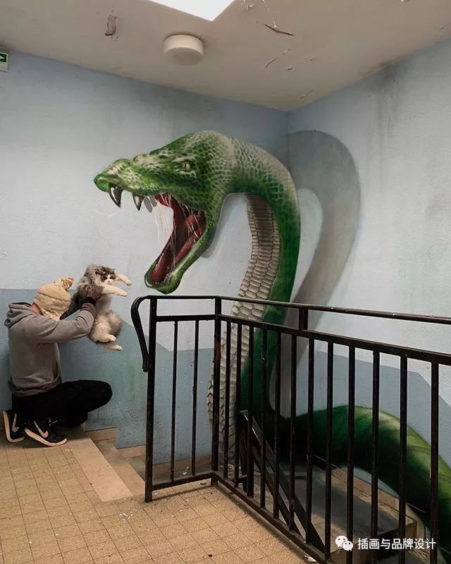 手绘丨2019年最酷炫的3d墙绘,太真实了吧!看的我直想躲着走