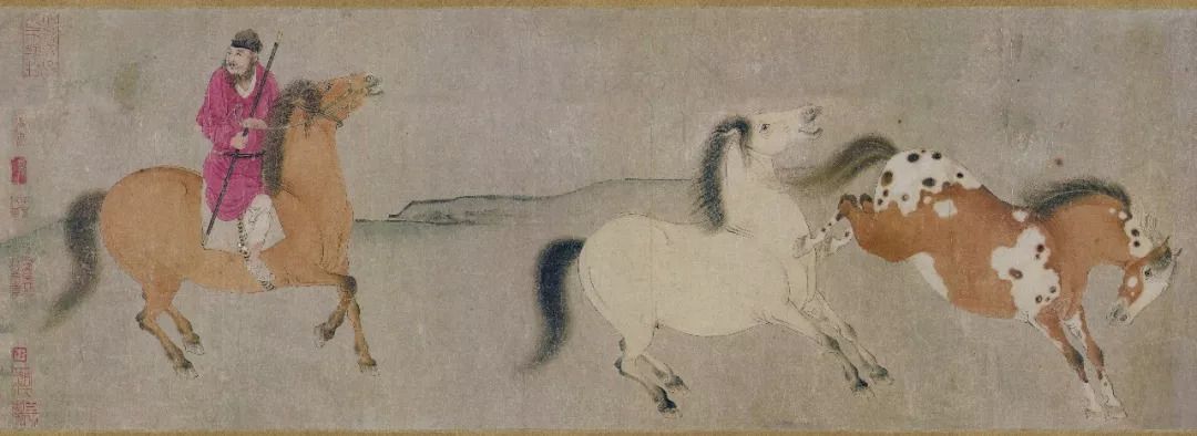 韩干 清溪饮马图-绢本68x42唐 韩干 牧马图绢本27