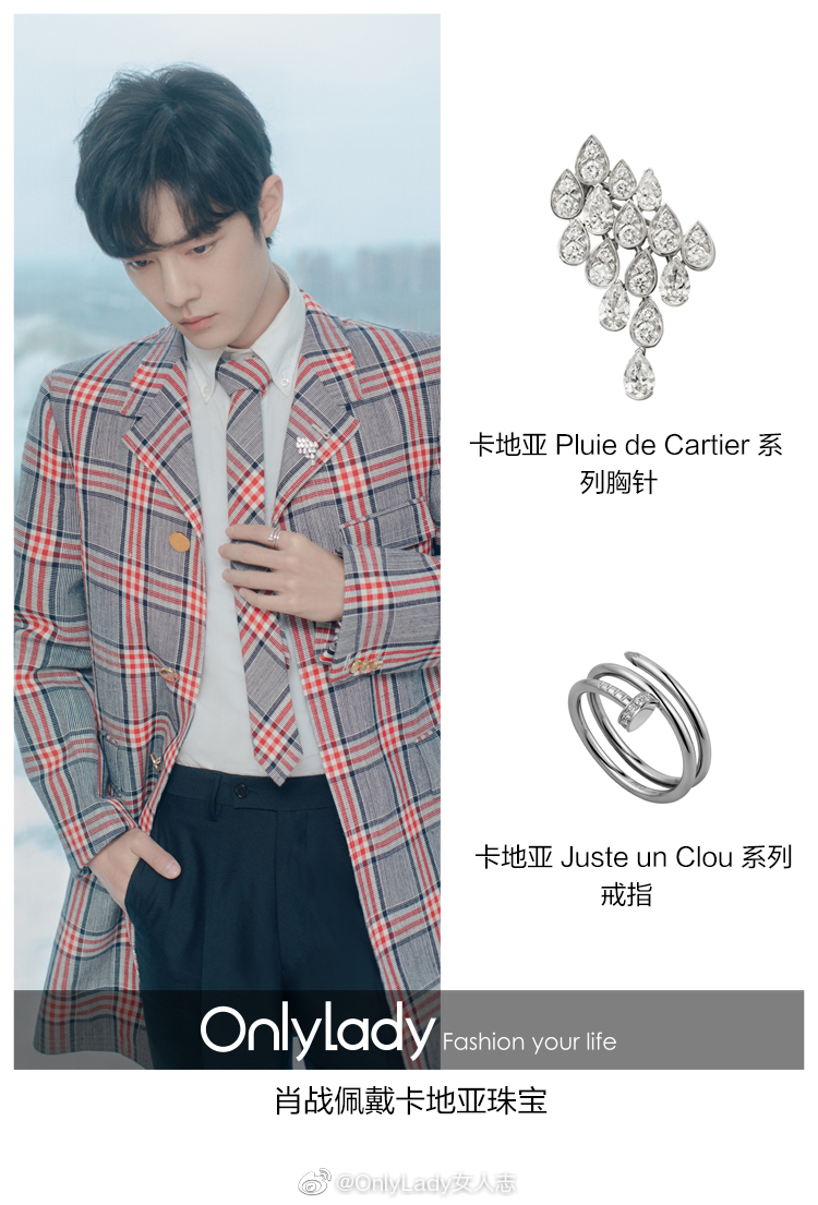 x玖少年团肖战daytoy 身穿格纹西服外套佩戴卡地亚pluie de cartier