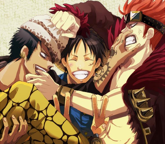 当海贼王里的三大船长同框路飞呆萌基德和罗霸气全开