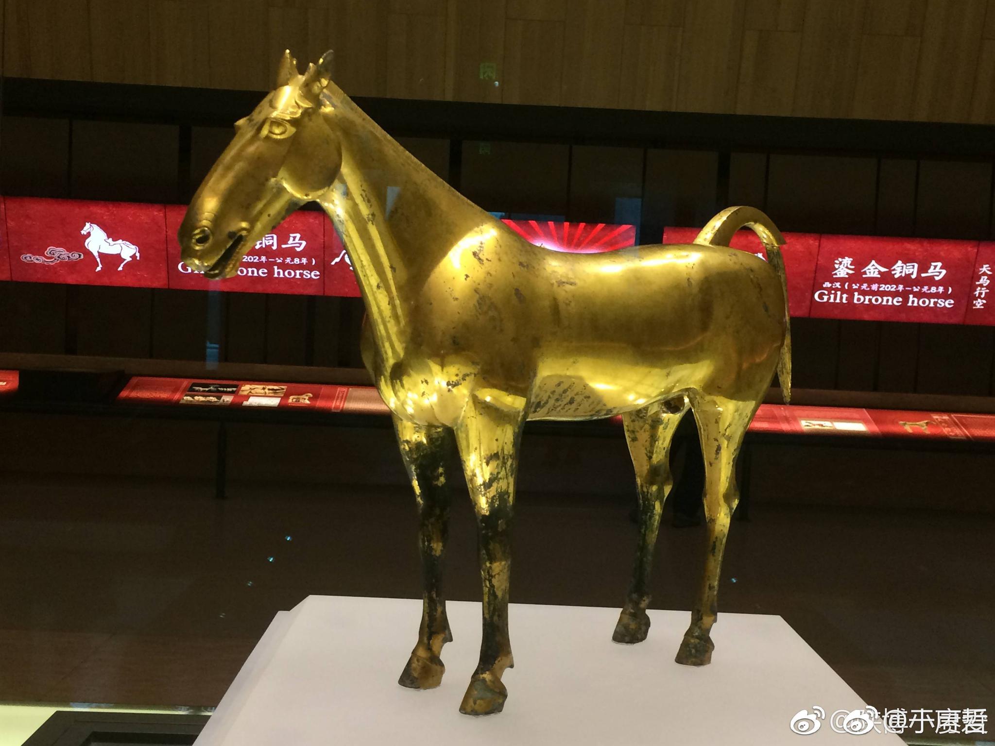 正在陕西历史博物馆展览的西汉汉武帝茂陵陪葬坑出土鎏金铜马
