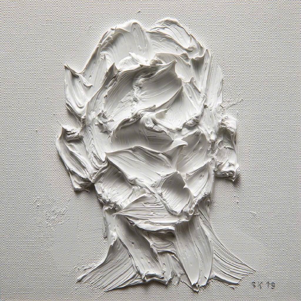 伊朗画家salmankhoshroo用刮刀和纯白颜料堆砌的头像