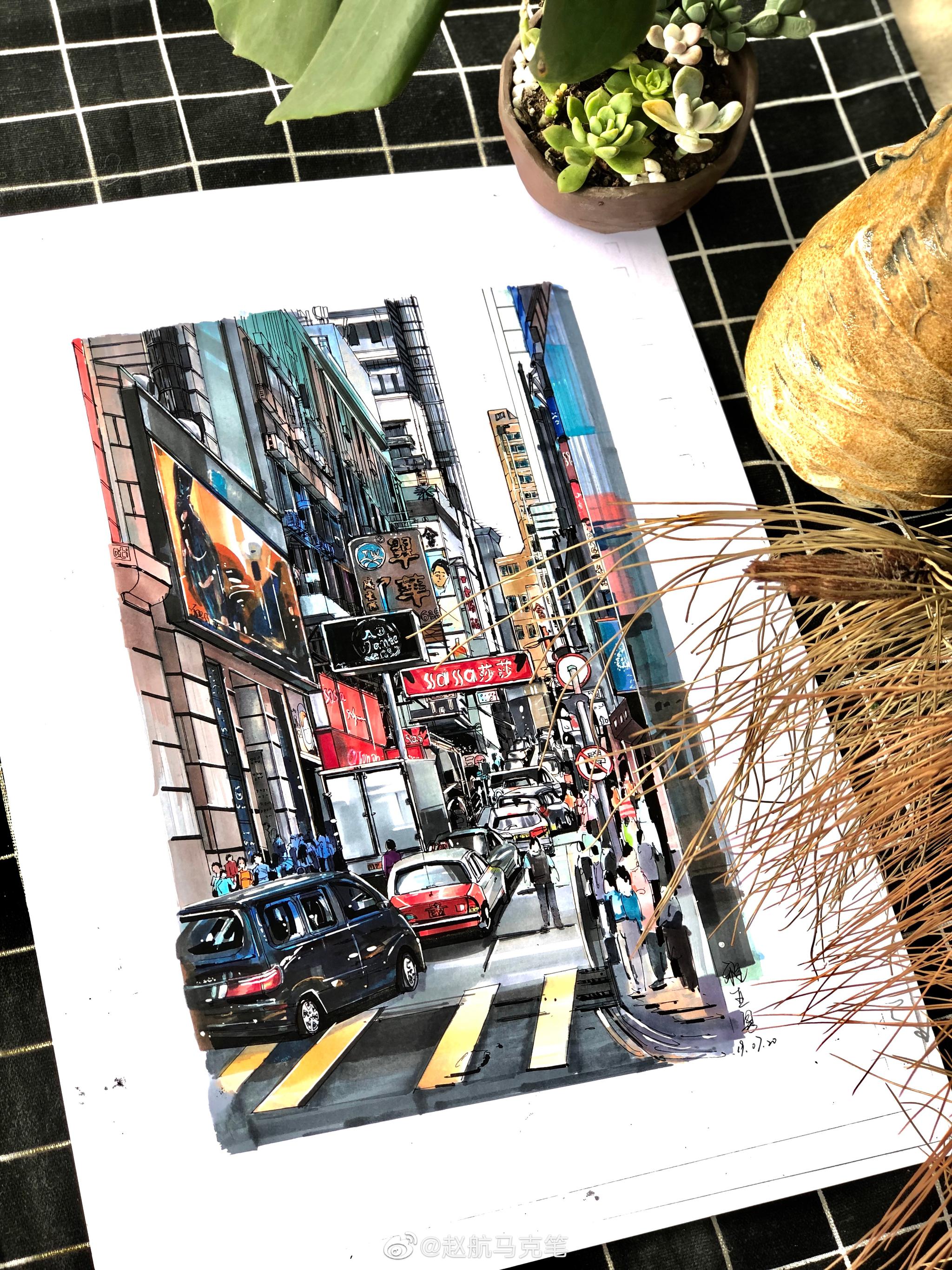 作者赵航马克笔超酷的风景画